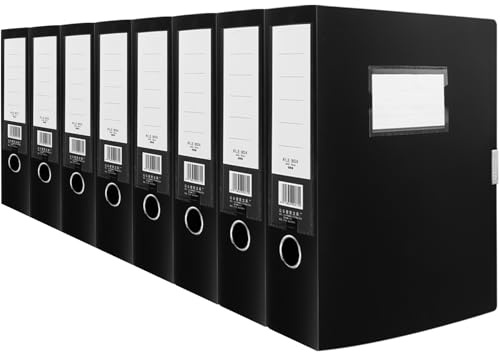 Oungy 8Pack Box Files A4, Black Box Files Plastic Document Boxes, 75mm Spine Foolscap Boxes File for Paperwork A4