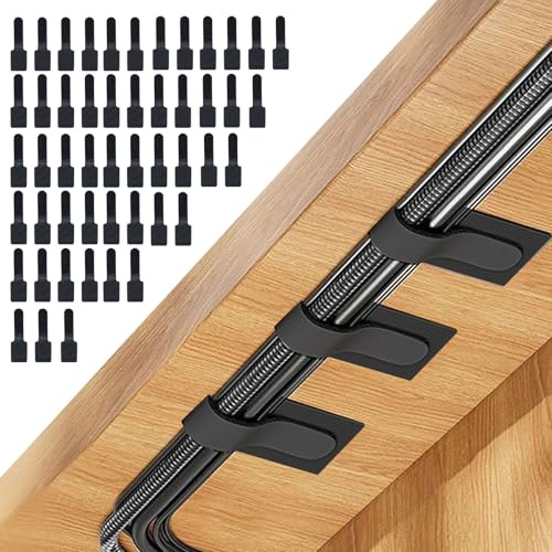 50 PCS Under Desk Cable Management Solutions | Self-Adhesive Cable Tidy Clips and Straps, Hook and Loop Cord Organizer for TV, PC, Laptop, and Ethernet Cables, Durable and Flexible Design, Black