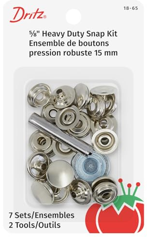 Dritz 18-65 Heavy Duty Snap Fastener Kit, Size 24 (5/8-Inch), Nickel-Plated Brass, 7 Sets