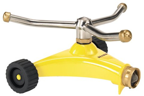 Dramm 15053 ColorStorm Premium 3-Arm Whirling Sprinkler with Heavy-Duty Metal Wheeled Base, Yellow