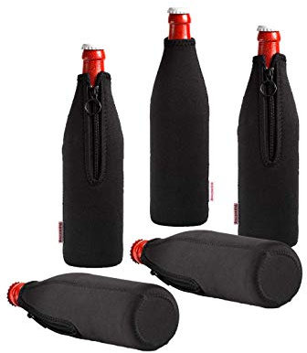 DRESS-YOUR-DRINK Neopren Flaschenkühler, Weinkühler, Getränkekühler (5er Spar-Set 0.5 Liter, Schwarz)