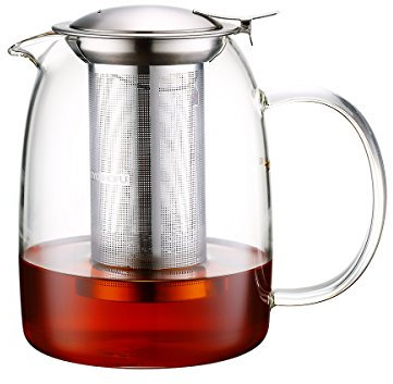 Grande théière transparente Toyo Hofu en verre résistant à la chaleur - Avec infuseur en acier inoxydable pour feuilles de thé - 1 200 ml, transparent, 1200 ml