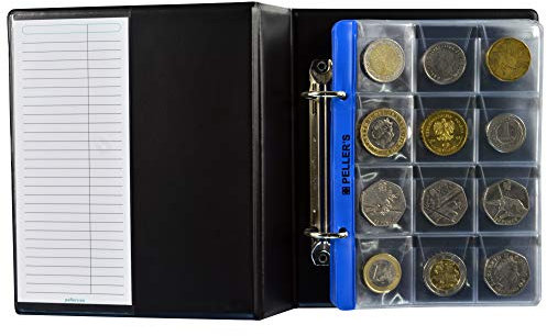 PELLER'S Sammelalbum für 120 10 Hüllen, Fächer 35 x 35mm. Für Münzen mit Ø 28mm. Münzalbum S, Plastik, Schwarz, Model S