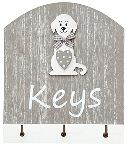 SPOTTED DOG GIFT COMPANY Schlüsselbrett Schlüsselleiste mit Hunde Motiv für Wand, Schlüsselhalter Holz mit 3 Haken, Wall Key Holder, Flur Küche Wohnaccessoires & Deko Geschenke für Hundeliebhaber