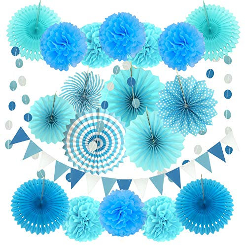 Zerodeco Party Dekoration Papier-Bommeln, Aufhängen Fächer, Dreieckige Wimpel und hängende Glitter Punkt Girlande Dekorpapier für Party Hochzeit Geburtstag Festival Weihnachten Event Karneval 21 Stück