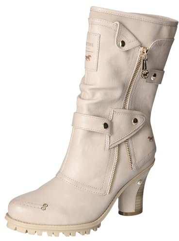 MUSTANG Damen Stiefelette Warmfutter Stiefel hübsche Details Blockabsatz 1141-606, Größe:39 EU, Farbe:Beige
