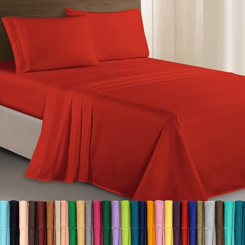 Elegant Comfort Luxurious 1500 Premium Hotel Quality Microfiber Three Line Embroidered Softest 4-Piece Bed Sheet Set, Wrinkle and Fade Resistant, Twin/Twin XL, Rust