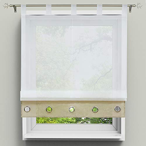 HongYa Raffrollo Voile Bändchenrollo Transparenter Vorhang Raffgardine mit Schlaufen H/B 155/140 cm Sand