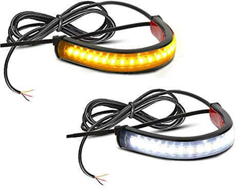 CoCsmart 2PC Flexible Switchback Dual-Color White & Amber Motorcycle LED Fork Turn Signal Blinkers DRL Daytime Running Light Waterproof Adjustable Stips Bars kit Universal Fit Motorbike (39mm-70mm)