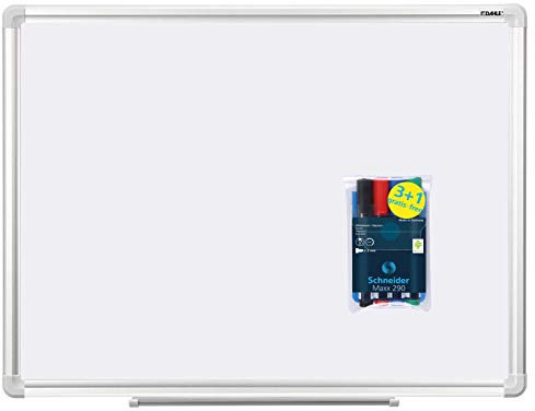 Dahle Basic Whiteboard (Beschreibbare Magnettafel in stabilem Alurahmen, 45 x 60 cm) (45 x 60 cm, Whiteboard + 4 Marker)
