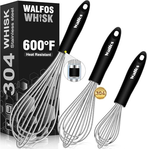 Stainless Steel Whisk Set - 3 Packs Balloon Whisk, Thick Stainless Steel Wire & Strong Handles, Egg Frother for Cooking, Blending, Whisking, Beating, Stirring (21cm,23cm,28cm)