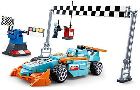 Sluban Klemmbausteine SL95622 Small Race Track (201 Pieces) [M38-B0762] Play Set Clamp Building Blocks Racing Car with Toy Figure Car Club Colourful