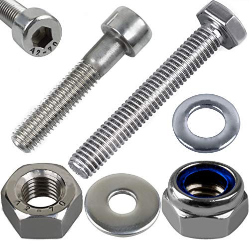 Stahlia 10 Sechskantschrauben 10 Unterlegscheiben & 10 Muttern Set Edelstahl M3 x 8 mm Vollgewinde (30 Teile) DIN 933|125|985 Maschinenschrauben Außensechskant