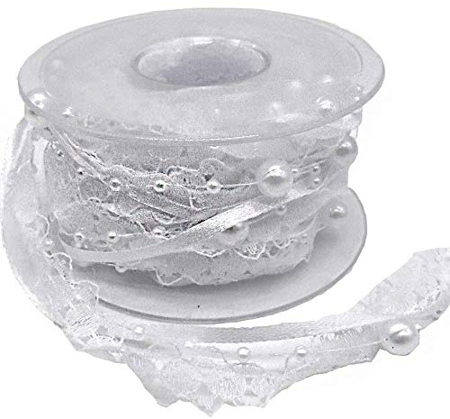 ANCLLO Spitzenband Perlen Weiß 5,5 Yard 3 Stränge für Handwerk Girlande Blumen Hochzeit Party Dekoration Brautstrauß Weiß