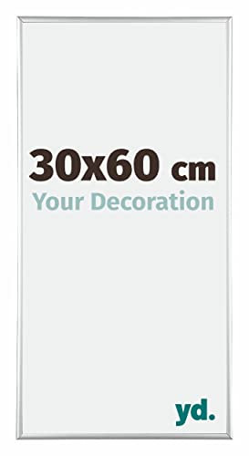 yd. Your Decoration - Bilderrahmen 30x60 cm - Silber Hochglanz - Bilderrahmen aus Aluminium mit Acrylglas - Antireflex - 30x60 Rahmen - Kent