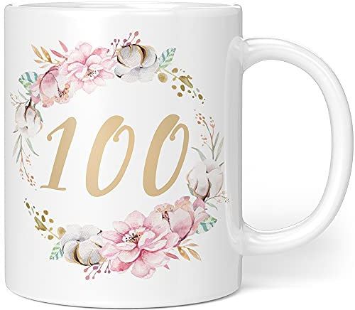 Geschenk Tasse Geburtstag 100 Frau - Geschenkideen zum 100 Geburtstag - Geburtstagsgeschenk für Frauen Blumen