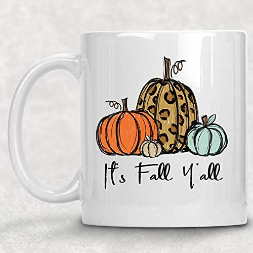 It's Fall, Y'all Taza de café de calabaza de leopardo regalo para ella, 11 oz, color blanco