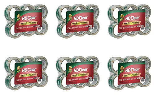 Duck HD Klebeband, transparent, 6 Rollen, strapazierfähig, 4,8 cm x 45 m, 6 Stück (insgesamt 36 Rollen)