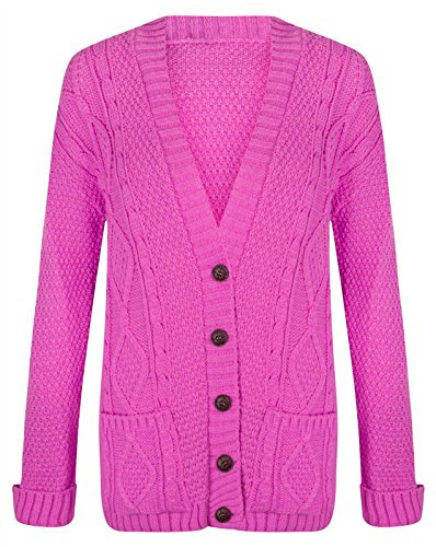 Hamishkane Cardigan à manches longues en tricot torsadé boutonné pour grand-père, fuchsia, 36-38