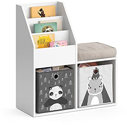 Vicco Kinderregal Luigi, Spielzeugregal für Faltboxen, Weiß, 72 x 79 cm Mini, mit 2 Faltboxen Opt.5