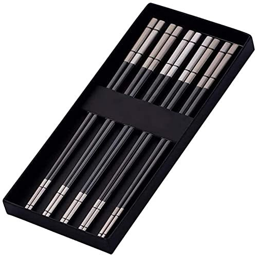 ZHANGDONG Palillos Chinos Palillos Sushi Palillos Coreanos Juego de 5 Pares de Palillos de Metal, Palillos japoneses de Acero Inoxidable, para Fideos de Sushi, Coloridos, Antideslizantes, Aptos p