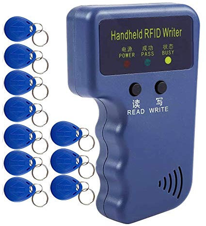 HERNAS Handheld 125 kHz RFID Reader Writer Duplicator Copier, Upgrade ID Card Cloner, mit 10 wiederbeschreibbaren Token Tags EM4305 T5577 Karten