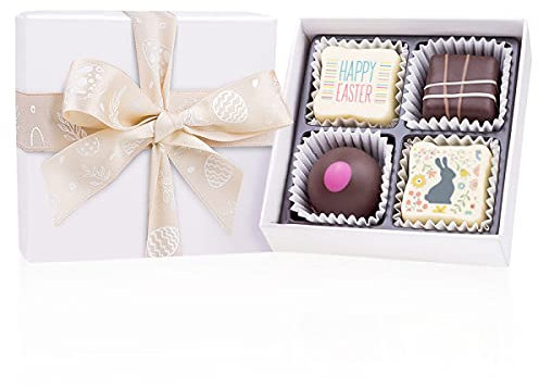 Easter White XS - vier alkoholfrei Osterpralinen in weißer Schachtel | Ostern | Schokolade | Geschenkidee | Mann | Frau | Junge | Mädchen | Osterschokolade