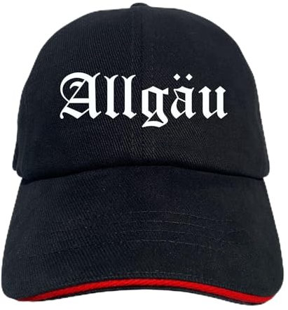 Allgäu Cappy - Altdeutsch Bedruckt - Schirmmütze - Schwarz-Rotes Cap OneSize-SchwarzRot