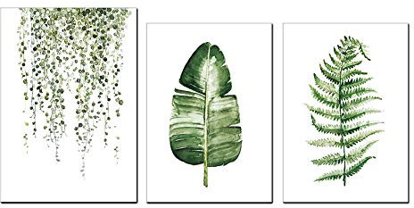 Tissting 3 Pezzi di Quadri su Tela, Piante Verdi su Tela, con Motivo Botanico Stampe Artistiche da Parete Decorazion per Soggiorno