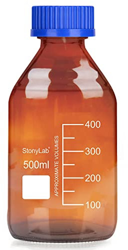 stonylab Amber Glass Graduated Round Media Storage Bottles with GL45 Screw Cap, 500 ml, 1 Pack