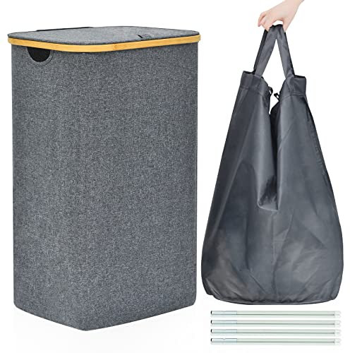 ROSOS Laundry Basket with Lid, 102L Collapsible Laundry Baskets with Removable Laundry Bag, Waterproof & Foldable Laundry Hamper with Lid, Dirty Clothes Washing Baskets for Laundry, Grey