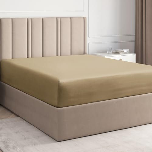 Spannbettlaken 90x200 cm – 30 cm Steghöhe – Aus weicher, gebürsteter Polyester-Mikrofaser – Spannbetttuch passend für Matratzen bis 30 cm Höhe – OEKO-TEX Zertifiziert – Beige, Einzelpackung