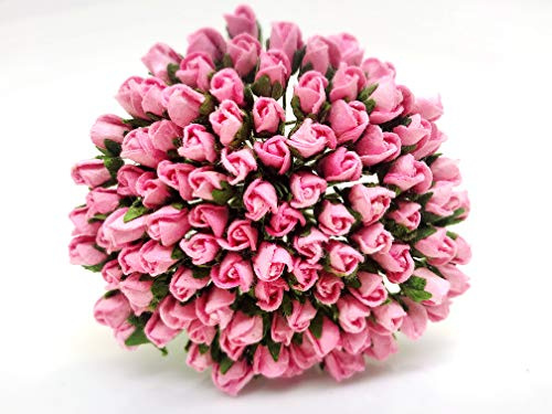 PLFlower Set of 100 Tiny Pink Rose Buds Mulberry Paper Flower Rose1 Craft Handmade Wedding Size 0.15 Very Small Scrapbook for so Many Card Craft Projects