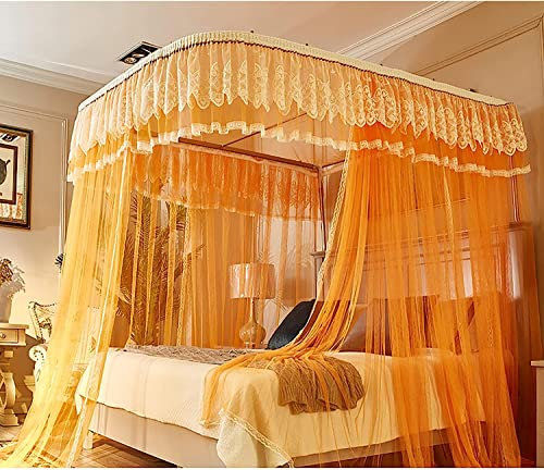 AFLCIO Prinzessinnen-Bettvorhang, Himmelbett, Vorhang mit Zugseil, Moskitonetz für Queensize-Bett, passend für 1,8 m (6 Fuß) Bett (Größe: 200 x 180 x 215 cm, Farbe: orange)