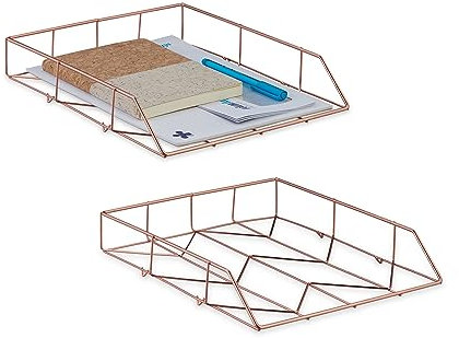 Relaxdays Range-Documents, Lot de 2, métal, Organiseur, H x L x P : 5,5 x 26 x 31,5 cm, Rangement de Bureau, Rose Gold