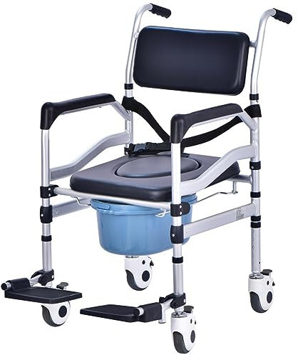 LXURY Toilettenstuhl Für Senioren Mit Rollen Höhenverstellbar Dusch Toilettenstuhl Fahrbar Duschstuhl Mit Sitz Und Rückenlehne Für Behinderte Nachtstuhl Für Erwachsene,002