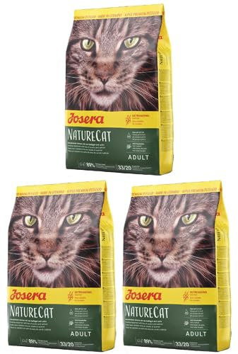 Josera NatureCat (3 x 2kg) | getreidefreies Katzenfutter mit Geflügel- und Lachsprotein | Super Premium Trockenfutter für ausgewachsene Katzen | 3er Pack