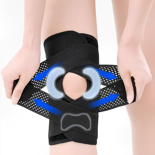 LQCOZYM Ginocchiera Ortopedica, con Cuscinetti in Gel Rotuleo e Stabilizzatori Laterali a Molla Ginocchiera Rotulea, per Lacerazione Del Menisco, Rotula e Lesioni Sportive (XXL)