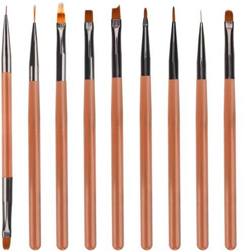 XIHIRCD 9pcs Nail Brushes Set, Nail Polish Brushes Kit with Liner, Round, Flat, French, Double-ended Brushes for Salon at Home DIY Manicure