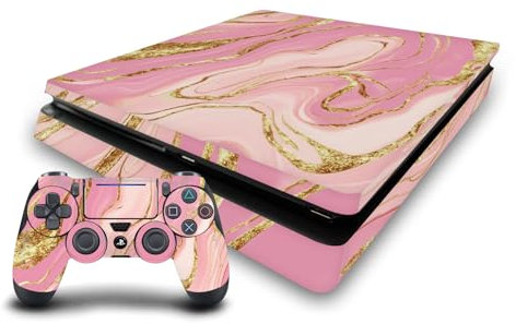 Head Case Designs Rosa Und Gold Marmor Vinyl Haut Gaming Aufkleber Abziehbild Abdeckung kompatibel mit Sony Playstation 4 PS4 Slim Console and DualShock 4 Controller