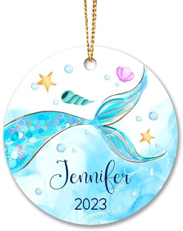 Christbaumschmuck Keramik Weihnachtsanhänger Anhänger Weihnachtsbaumschmuck Hängende Ornamente Weihnachtsdeko Benutzerdefinierte Meerjungfrau, Personalisierte Meerjungfrau 2023, Personalisiertes