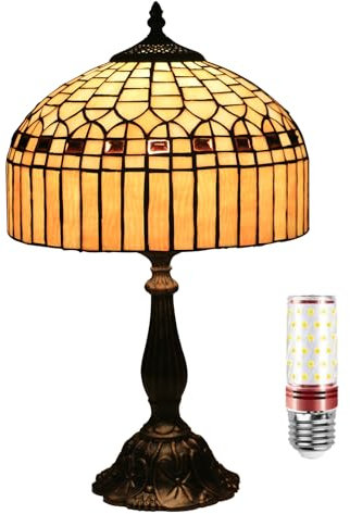 Uziqueif Tiffany Lampe, Tiffany Style Tischlampe 12 Zoll, Buntglas Lampe, Dekorative Tischlampe Wohnzimmer, Nachttischlampe Für Schlafzimmer, Büro Lampen,Beige