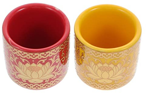 MAGICLULU 2st Wasserbecher Chinesische Teetasse Wasseropferbecher Buddhistische Opferschale Vintage Trinkgläser Tempel-teetasse Yoga Wasseropferschale Keramik Kelch Lotus