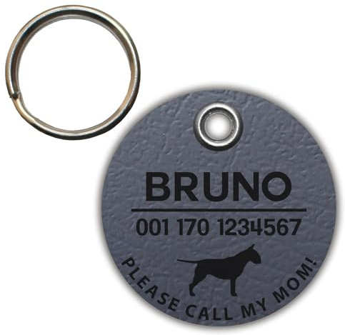 DOG TAG/HUNDEMARKE - aus Biothane - grau - v2 (HUND) - rund - Ø 3,4 cm
