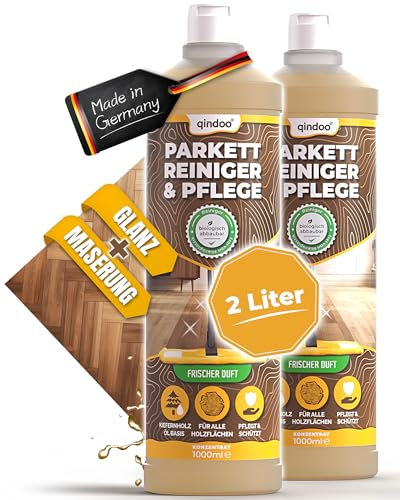 Qindoo Detergente per parquet, 2 l, per la cura del legno, per pavimenti in legno, con pellicola protettiva antistatica, antimacchia