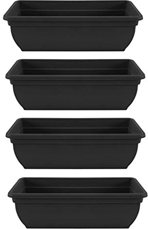 Shop4allsorts Set Of 4 Black Trough Plant Pot Plastic Bell Garden Flower Patio Planter 60cm