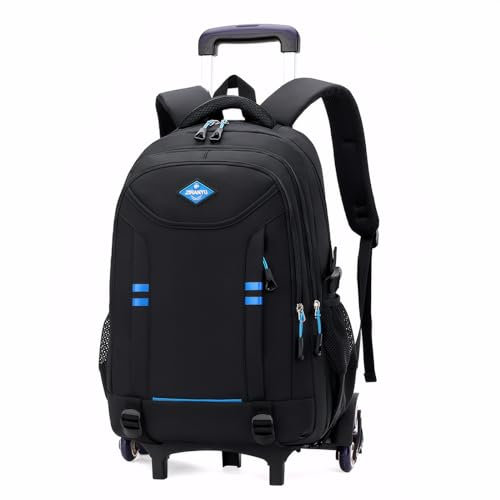 Amythe Schulrucksack Jungen mit Rollen, Abnehmbare Trolley Rucksack Teenager Schulranzen Jungen für Schule/Reise, 6 Rädern, 3-5-7. klasse, Lässig Daypack 16 Zoll, Schwarz-Blau