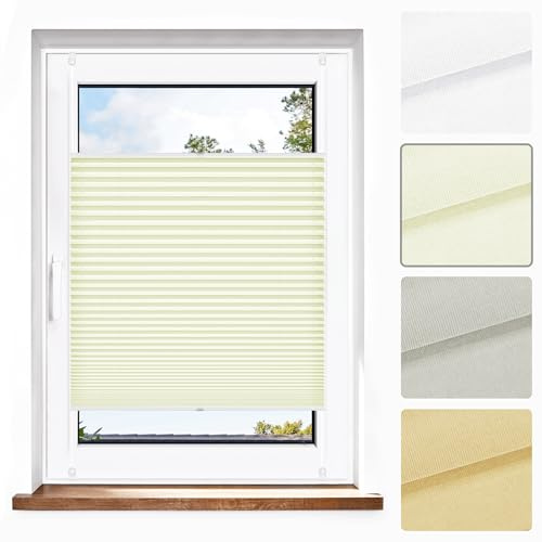 Jalousiescout Plissee Klemmfix ohne Bohren—Jalousie 75x140cm Creme Sichtschutz Fenster Sonnenschutz, Lichtdurchlässig Rollo für Fenster & Tür, Hochwertiges Polyester Pure Plissee