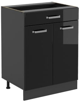 Vicco Küchenschrank mit Schublade R-Line, Schwarz Hochglanz/Anthrazit, 60 cm, AP Anthrazit