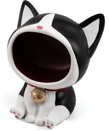 APEBAZY Schlüsselschale für Eingangstisch Glückskatze Statue Süßigkeitentisch für Büro Schreibtisch Kunst Home Decor (schwarz)